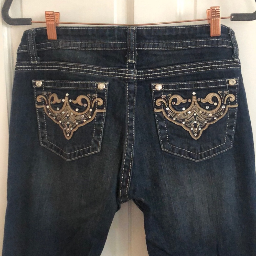 ANA jeans with taupe & rhinestone pocket detail
